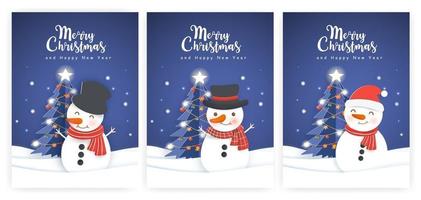 julkort och nyårshälsningskort med en söt snögubbe. vektor