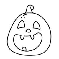 gruseliger Kürbis mit einem Lächeln im Doodle-Stil. Halloween-Konzept. vektor