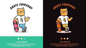 Cartoon-Katze chillen mit Skateboard. Illustration für T-Shirt vektor