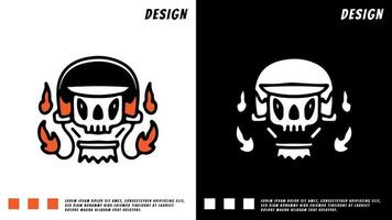 ryttare skallehuvud med hjälm och eld, illustration för t-shirt vektor