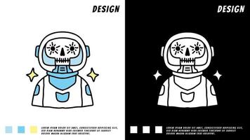 skalle bär astronautdräkt, illustration för t-shirt vektor