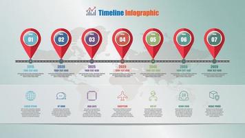 Roadmap-Timeline-Infografik mit 7 Schritten, Vektorillustration vektor