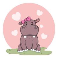 süßes Cartoon-Nilpferdmädchen mit Liebe vektor