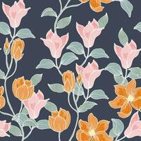 hand dragen årgång magnolia blomma sömlös mönster vektor