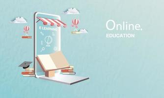Bildung online mit Telefon blauem Hintergrund Vektor-Illustration online. vektor