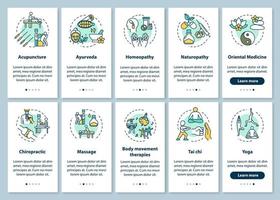 komplementäre Therapien Onboarding mobiler App-Seitenbildschirm vektor