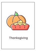 Thanksgiving-Kürbiskuchen-Grußkarte mit Farbsymbol-Element vektor