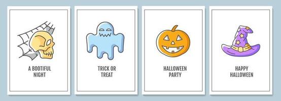 Halloween-Feier-Grußkarten mit Farbsymbol-Elementsatz vektor