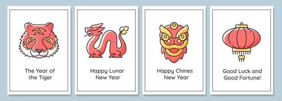 Chinesische Neujahrsgrußkarten mit Farbsymbol-Elementsatz vektor