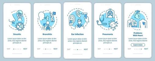 Atemwegsinfektion Onboarding mobiler App-Seitenbildschirm mit Konzepten vektor