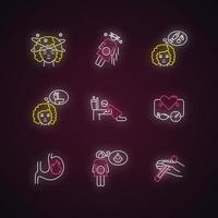 Neonlichtsymbole für Frühschwangerschaftssymptome gesetzt vektor