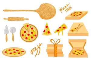 Pizza einstellen von Vektor Illustrationen, Pizza Kochen, Pizza machen, italienisch Küche