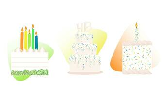 Geburtstag Kuchen Satz, Geburtstag Kuchen mit Kerzen Vektor Abbildungen