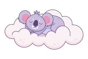 Karikatur Stil süß Schlafen Koala Bär auf das Wolke. vektor