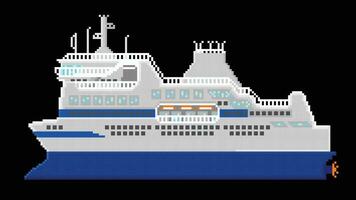 ein groß Fähre Schiff mit Pixel Kunst Illustration. 8 bisschen Pixel Fähre Schiff. vektor