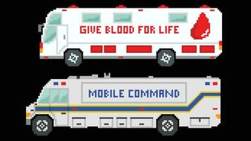 medicinsk ambulans designad baserad på 8 bit storlek. en polis buss lämplig för din spel tillgång. vektor