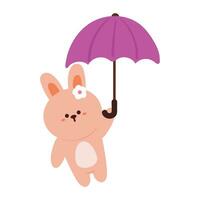 Hand Zeichnung Karikatur Tiere spielen mit Regenschirm. süß Tier Aufkleber mit Himmel Element, Regenschirm vektor