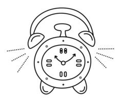süß schwarz Linie Alarm Uhr, runden Tabelle Timer, einfarbig Gekritzel, Vektor Karikatur Illustration