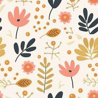 Blumen und Pflanzen Vektor nahtlose Muster im flachen Stil für Stoff, Packpapier, Postkarten, Tapeten