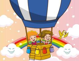 Vektor Illustration von Kinder fliegend mit Luft Ballon