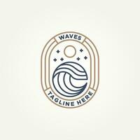 Ozean Wasser Welle minimalistisch Abzeichen Linie Kunst Logo Vorlage Vektor Illustration Design. . einfach modern Surfer, Resort Hotels, Urlaub Emblem Logo Konzept