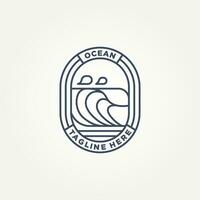 Ozean Welle minimalistisch Abzeichen Linie Kunst Logo Vorlage Vektor Illustration Design. einfach modern Surfer, Resort Hotels, Urlaub Emblem Logo Konzept