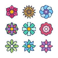typer av färgglada blommor ikoner vektor