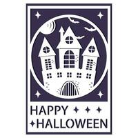 en halloween hälsning kort. vektor illustration i hedra av halloween med en dyster slott. design av flygblad mallar, banderoller, affischer.