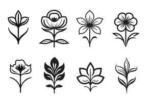 Blume einstellen von Symbole und Zeichen. Garten Blumen Symbol Satz. vektor