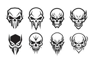 uppsättning av hand dragen emblem skallar, vektor halloween illustration.