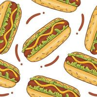 Hotdog nahtloses Muster im flachen Designstil vektor