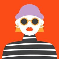 vackert porträtt av ung djärv flicka med hatt och solglasögon modern vektor
