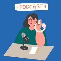 Podcast-Konzept. Podcaster spricht im Mikrofon vektor