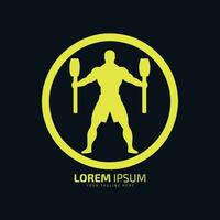 minimal und abstrakt Logo von Mann Symbol Junge Vektor Fitness männlich Silhouette isoliert mit Hantel