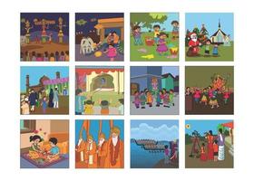 våra festivaler barnbok illustration set - dussehra, deepawali, holi vektor