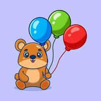 Vektor Teddy Bär halten Ballon süß Karikatur Vektor Symbol Illustration. Tier Natur Symbol Konzept kreativ kawaii Karikatur Maskottchen Logo