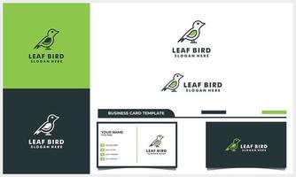 Strichzeichnungsvogel mit Naturblatt-Logokonzept und Visitenkartenvorlage vektor