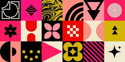 geometrisch Bauhaus Mosaik nahtlos Muster. abstrakt Vektor zum Netz Banner, Geschäft Präsentation, Marke, Karte, Einladung, Poster, Abdeckung, Textil- drucken.