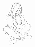 Frau ist Stillen ihr Neugeborene Baby. Vektor Gliederung Illustration.
