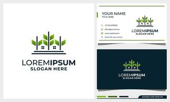 Weizenblatt- und Home-Logo-Design und Visitenkartenvorlage vektor
