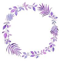 Licht lila Kranz von Blätter gemalt mit ein Bürste und Aquarell auf ein Weiß Hintergrund. Hintergrund zum Ihre Text oder Logo. vektor
