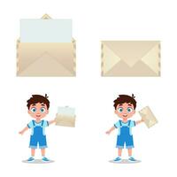 uppsättning av illustrationer av en pojke med en brevlåda vektor
