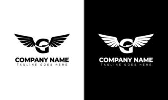 Buchstabe g mit Flügel-Logo-Label-Emblem-Zeichen-Stempel. Vektorgrafiken vektor