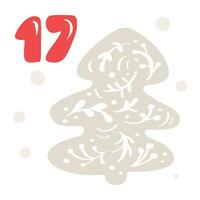 Weihnachten Advent Kalender mit Hand gezeichnet Tanne Baum. Tag siebzehn 17. skandinavisch Stil Poster. süß Winter Illustration zum Karte, Poster, Kind Zimmer Dekor, Kindergarten Kunst vektor