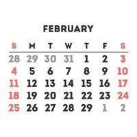 Februar 2024 Monat Kalender. Vektor Illustration.