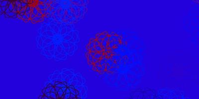 hellblauer, roter Vektor kritzeln Hintergrund mit Blumen.
