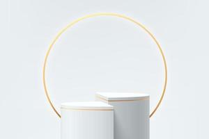 abstrakt 3d vit cylinderpiedestal eller stativpall och guldring. vektor