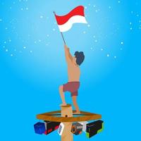 man som håller Indonesiens flagga lämplig för nationaldagen illustration vektor