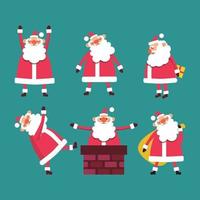 uppsättning söta roliga jultomter med gåvor, i skorstenen på blått vektor