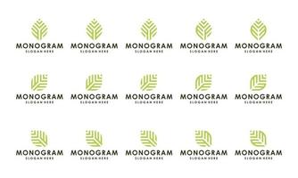 eine Sammlung von Monogramm-Logos mit Blattformen. Vektorprämie. vektor